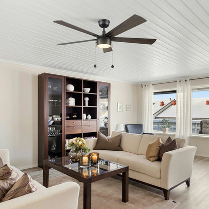 Carro Ryker 52in 5-Blade Ceiling Fan | Black Barnwood Plywood Blades and Integrated LED | Indoor Living Room & Bedroom | 52 x 52 | Model CFP525B5-L11-BG-1