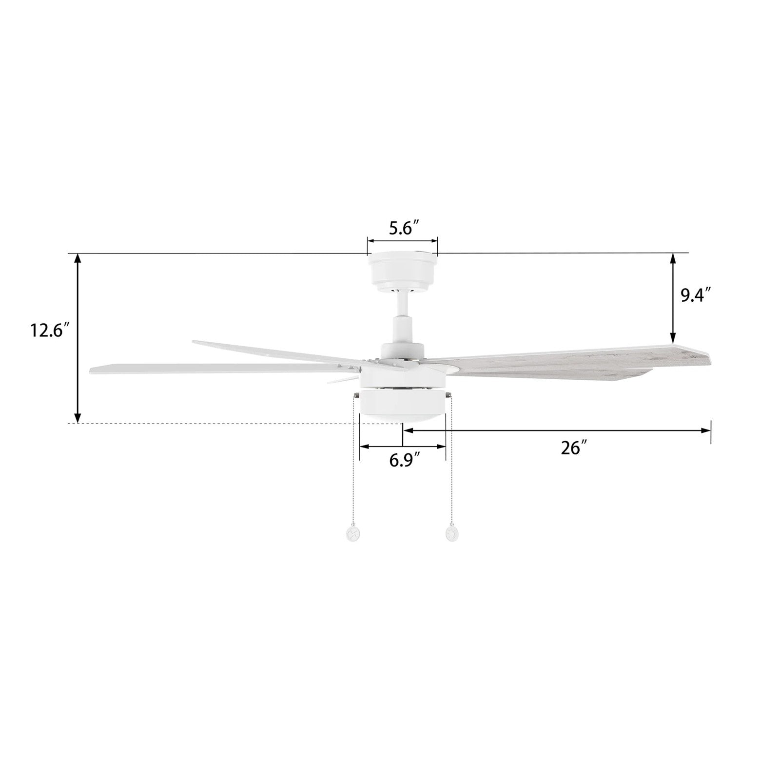 Carro Ryker 52in 5-Blade Ceiling Fan | White Whitewashed Plywood Blades and Integrated LED | Indoor Living Room & Bedroom | 52 x | Model CFP525B5-L11-SJ-1