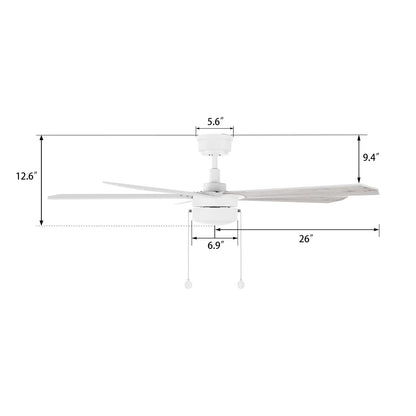 Carro Ryker 52in 5-Blade Ceiling Fan | White Whitewashed Plywood Blades and Integrated LED | Indoor Living Room & Bedroom | 52 x | Model CFP525B5-L11-SJ-1
