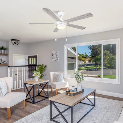 Carro Ryker 52in 5-Blade Ceiling Fan | White Whitewashed Plywood Blades and Integrated LED | Indoor Living Room & Bedroom | 52 x | Model CFP525B5-L11-SJ-1