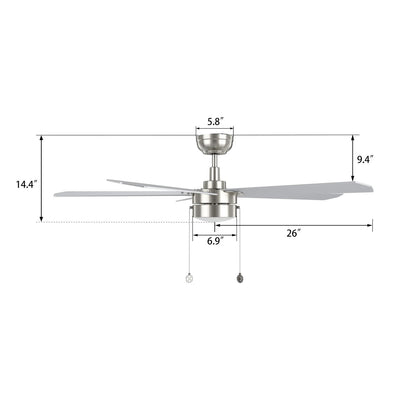 Carro Valencia 52in 5-Blade Ceiling Fan | Brushed Nickel Plywood Blades | Living Room & Bedroom | 52 x 52 x 14.6 in | Model CFP525E2-L11-WP-1