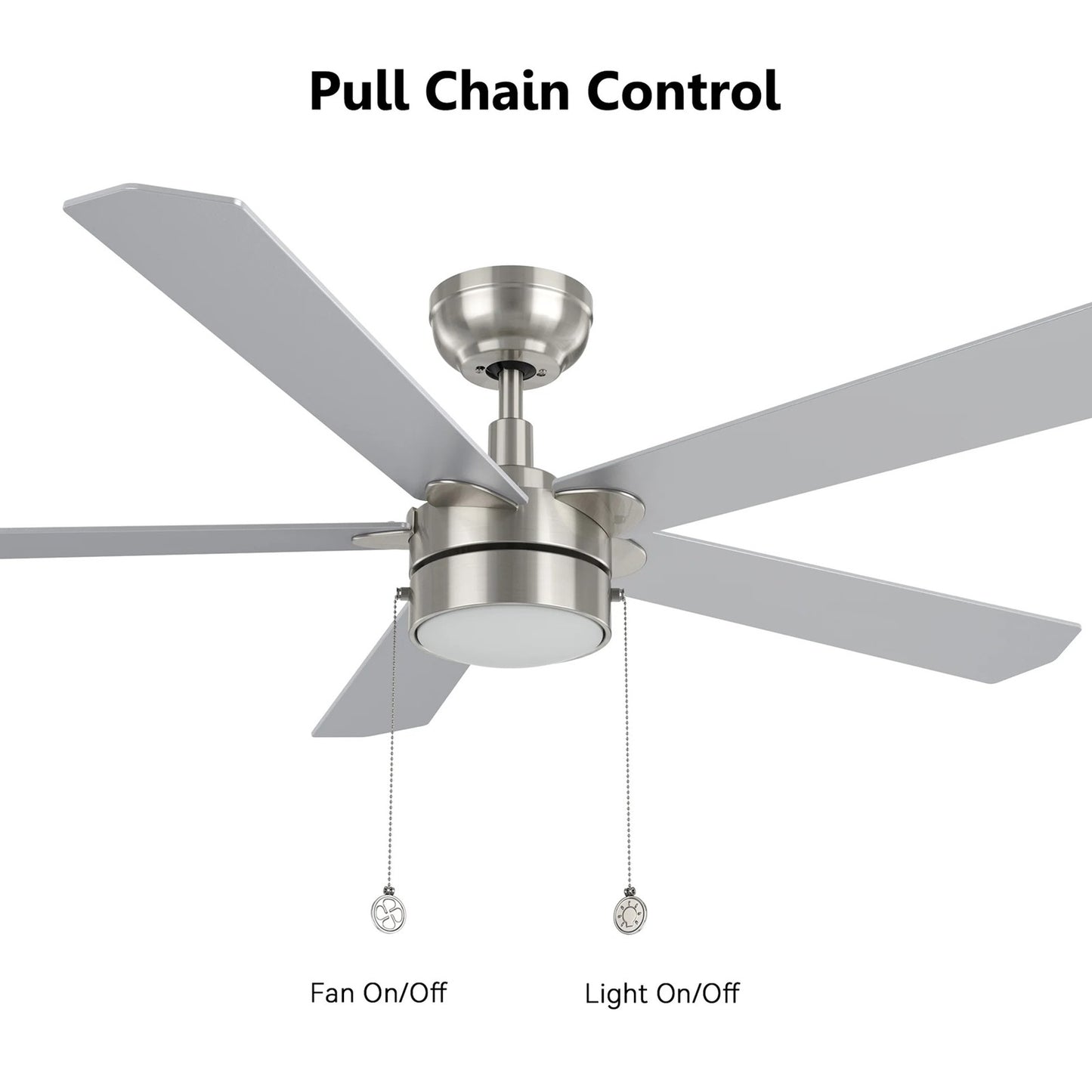 Carro Valencia 52in 5-Blade Ceiling Fan | Brushed Nickel Plywood Blades | Living Room & Bedroom | 52 x 52 x 14.6 in | Model CFP525E2-L11-WP-1