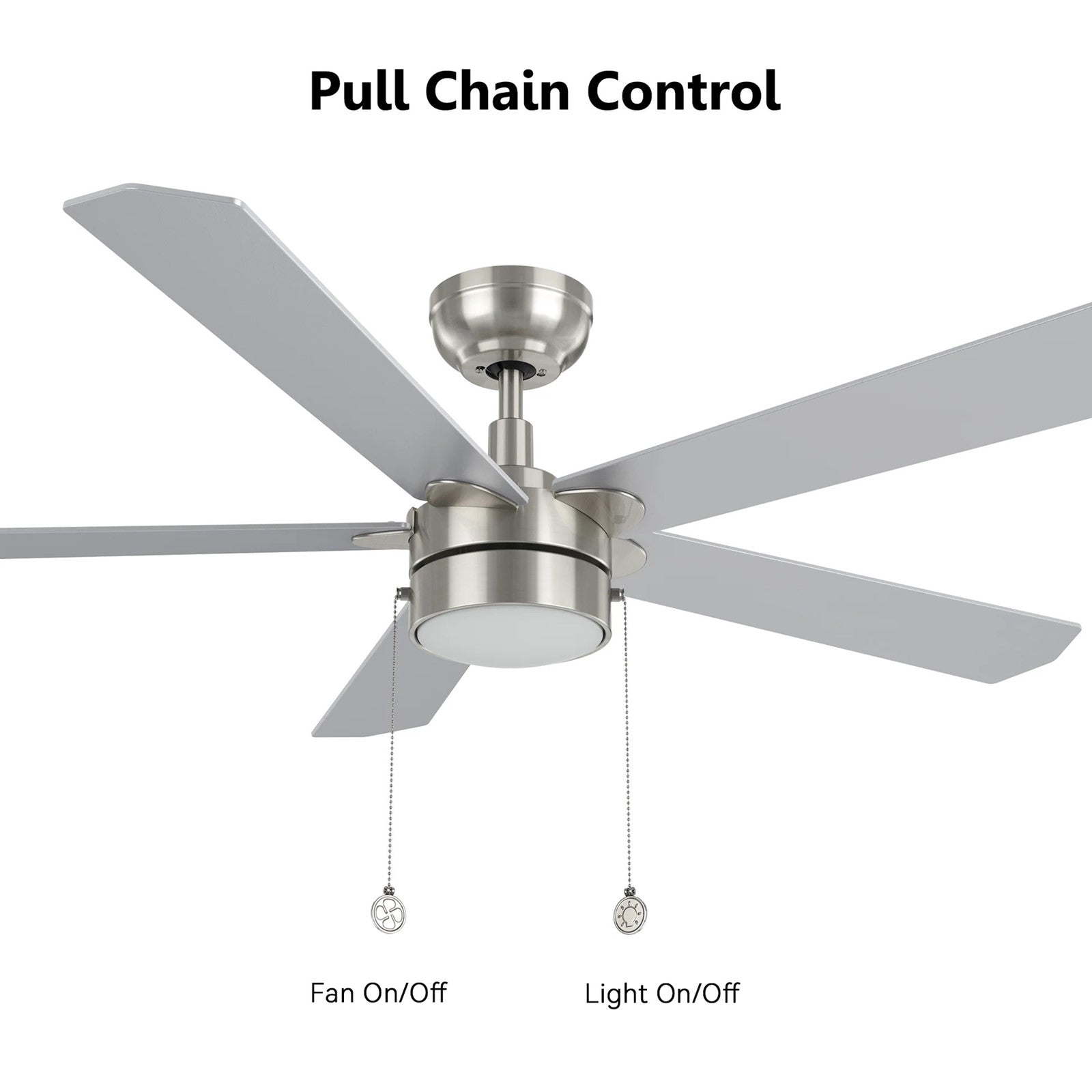 Carro Valencia 52in 5-Blade Ceiling Fan | Brushed Nickel Plywood Blades | Living Room & Bedroom | 52 x 52 x 14.6 in | Model CFP525E2-L11-WP-1