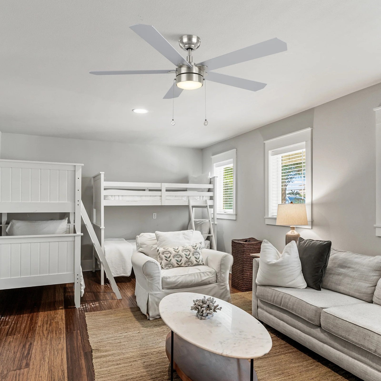 Carro Valencia 52in 5-Blade Ceiling Fan | Brushed Nickel Plywood Blades | Living Room & Bedroom | 52 x 52 x 14.6 in | Model CFP525E2-L11-WP-1