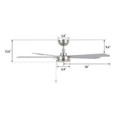 Carro Valencia 52in 5-Blade Ceiling Fan | Brushed Nickel Plywood Blades | Living Room & Bedroom | 52 x 52 x 11.8 in | Model CFP525E2-N10-SJ-1