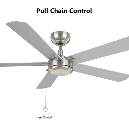 Carro Valencia 52in 5-Blade Ceiling Fan | Brushed Nickel Plywood Blades | Living Room & Bedroom | 52 x 52 x 11.8 in | Model CFP525E2-N10-SJ-1