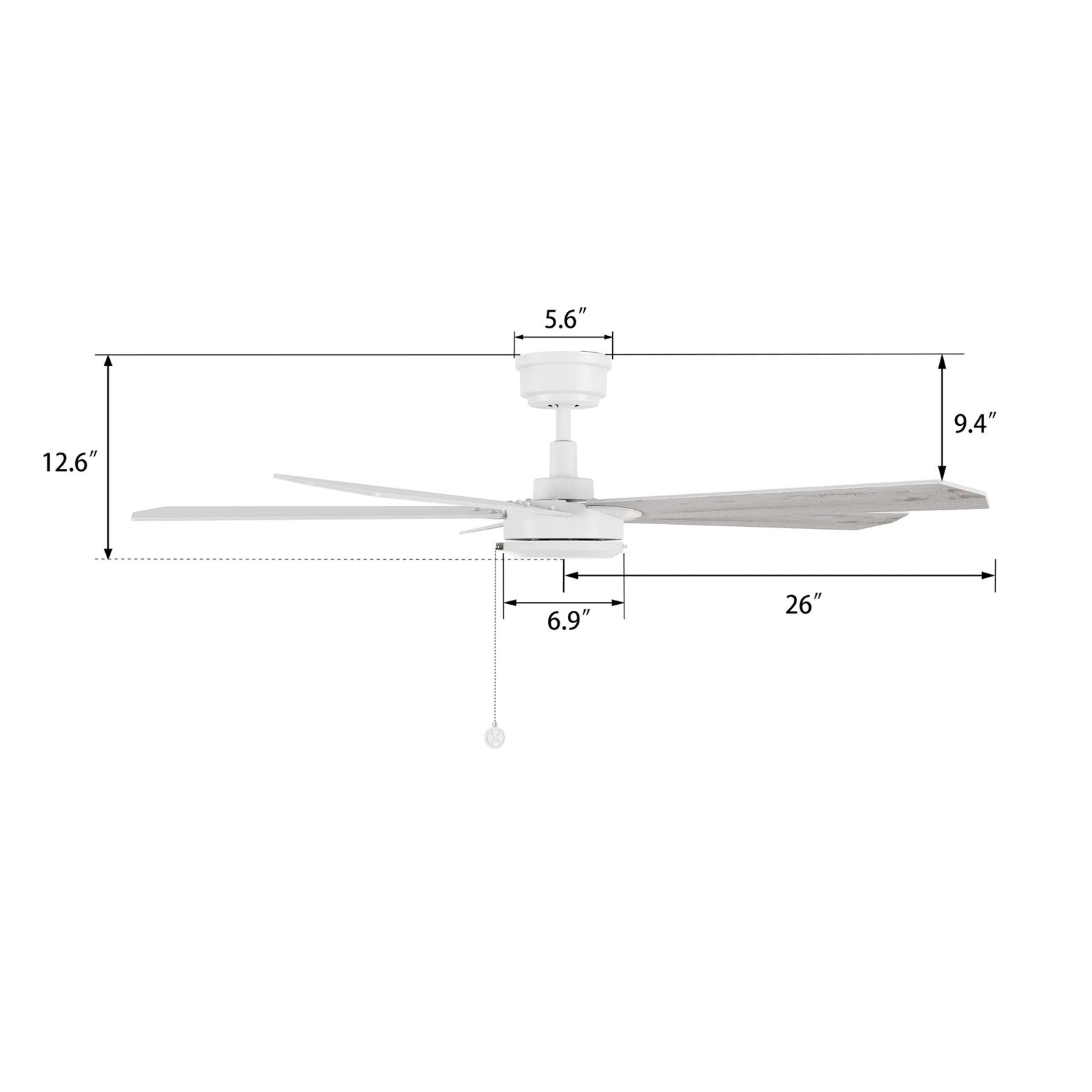 Carro Valencia 52in 5-Blade Ceiling Fan | White Whitewashed Plywood Blades | Living Room & Bedroom | 52 x 52 x 11.8 in | Model CFP525E2-N10-WP-1