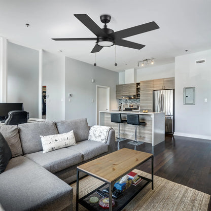 Carro Ascott 52in 5-Blade Ceiling Fan | Modern Black Finish and Plywood Blades | Living Room & Bedroom | 52 x 52 x 15.1 in | Model CFP525E5-L11-B2-1