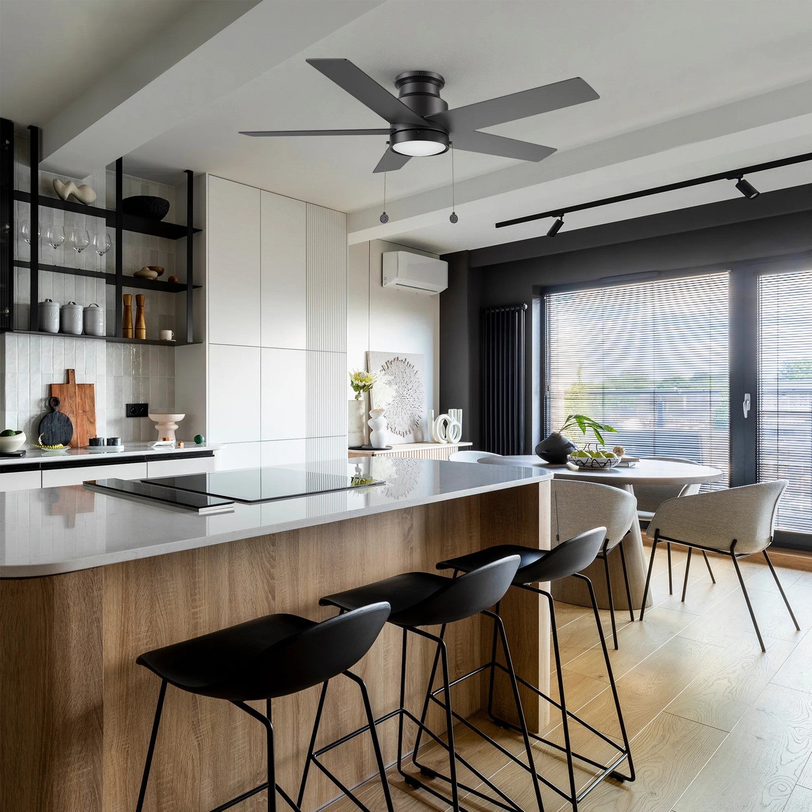 Carro Ascott 52in Flush Mount Ceiling Fan | Modern Black Finish and Plywood Blades | Living Room & Bedroom | 52 x 52 x 11 in | Model CFP525E5-L11-B2-1-FM