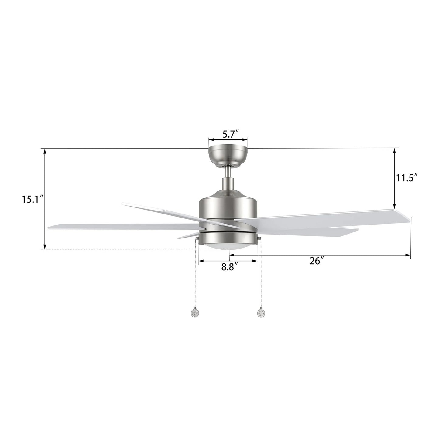 Carro Ascott 52in 5-Blade Ceiling Fan | Modern Brushed Nickel Silver Finish and Plywood Blades | Living Room & Bedroom | 52 x 52 | Model CFP525E5-L11-SJ-1