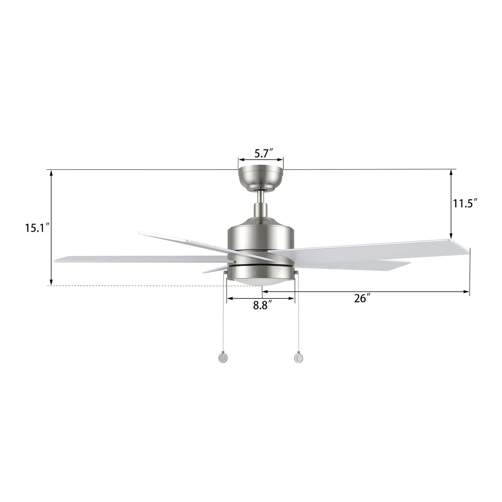 Carro Ascott 52in 5-Blade Ceiling Fan | Modern Brushed Nickel Silver Finish and Plywood Blades | Living Room & Bedroom | 52 x 52 | Model CFP525E5-L11-SJ-1