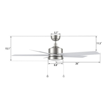 Carro Ascott 52in 5-Blade Ceiling Fan | Modern Brushed Nickel Silver Finish and Plywood Blades | Living Room & Bedroom | 52 x 52 | Model CFP525E5-L11-SJ-1