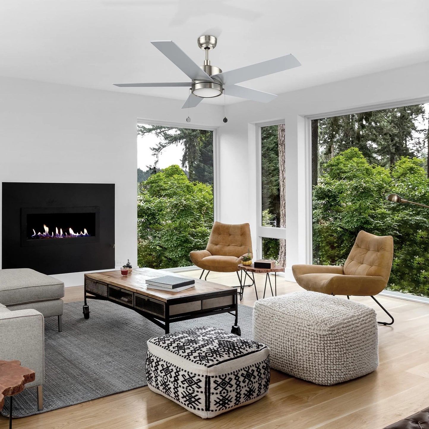 Carro Ascott 52in 5-Blade Ceiling Fan | Modern Brushed Nickel Silver Finish and Plywood Blades | Living Room & Bedroom | 52 x 52 | Model CFP525E5-L11-SJ-1