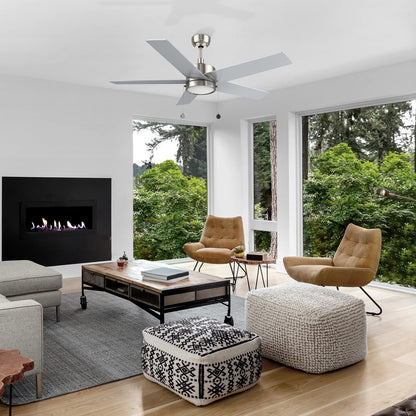 Carro Ascott 52in 5-Blade Ceiling Fan | Modern Brushed Nickel Silver Finish and Plywood Blades | Living Room & Bedroom | 52 x 52 | Model CFP525E5-L11-SJ-1