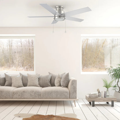 Carro Ascott 52in Flush Mount Ceiling Fan | Modern Brushed Nickel Finish and Plywood Blades | Living Room & Bedroom | 52 x 52 | Model CFP525E5-L11-SJ-1-FM
