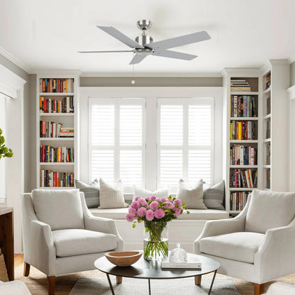 Carro Apex 52in 5-Blade Ceiling Fan | Brushed Nickel Plywood Blades | Living Room & Bedroom | 52 x 52 x 12.7 in, DC Motor | Model CFP525E5-N20-SJ-1