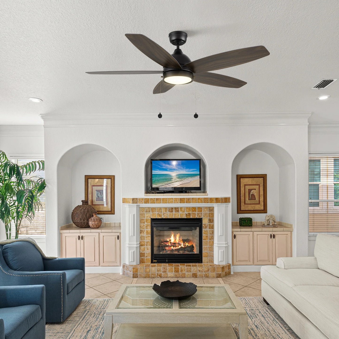 Carro Greenwood 52in 5-Blade Ceiling Fan | Black Barnwood Plywood Blades and Integrated LED | Living Room & Bedroom | 52 x 52 x | Model CFP525Q5-L11-BG-1