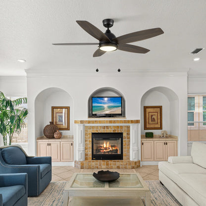 Carro Greenwood 52in 5-Blade Ceiling Fan | Black Barnwood Plywood Blades and Integrated LED | Living Room & Bedroom | 52 x 52 x | Model CFP525Q5-L11-BG-1