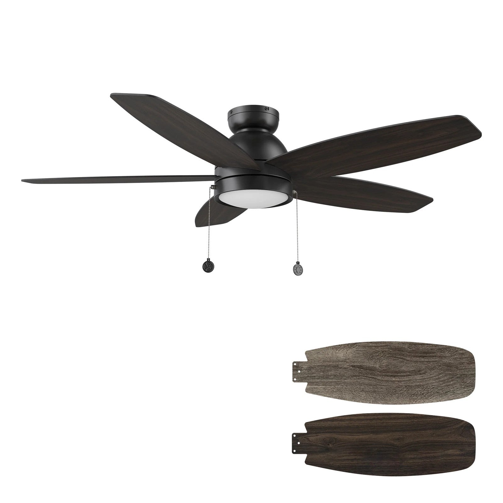 Carro Greenwood 52in 5-Blade Flush Mount Ceiling Fan | Black Barnwood Plywood Blades and Integrated LED | Living Room & | Model CFP525Q5-L11-BG-1-FM