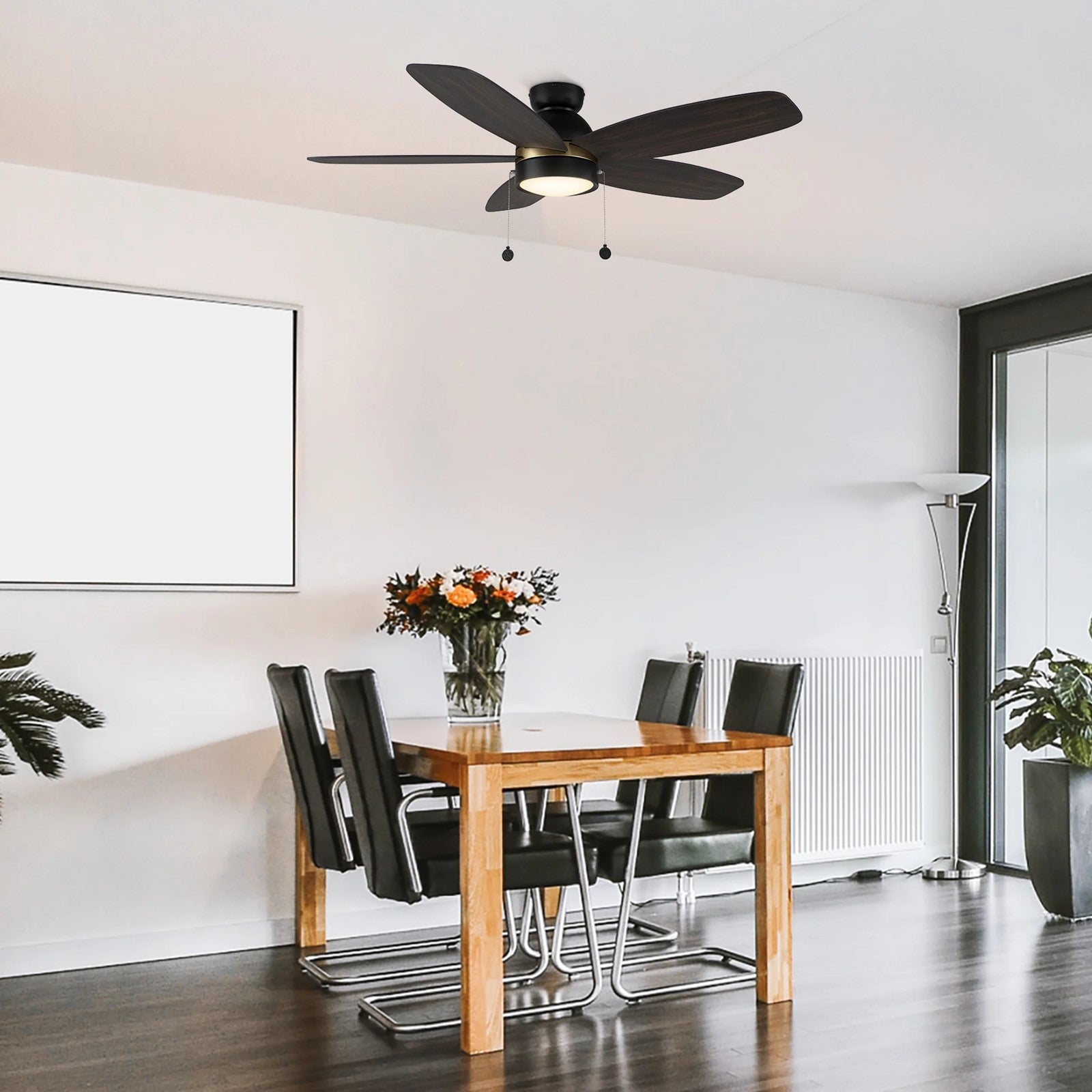Carro Greenwood 52in 5-Blade Flush Mount Ceiling Fan | Black Gold Barnwood Plywood Blades and Integrated LED | Living Room & | Model CFP525Q5-L11-BG-1-FMA