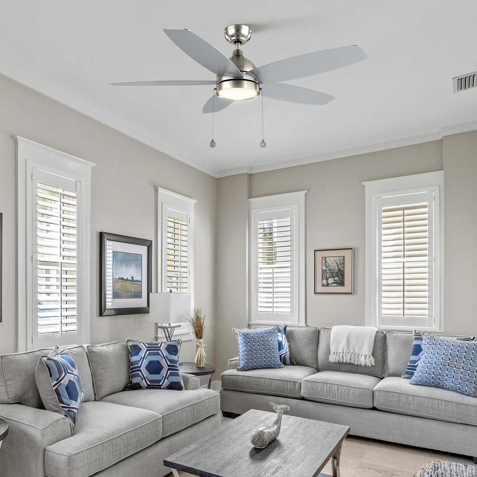 Carro Greenwood 52in 5-Blade Ceiling Fan | Brushed Nickel Plywood Blades and Integrated 3500K LED | Living Room & Bedroom | 52 x | Model CFP525Q5-L11-SJ-1