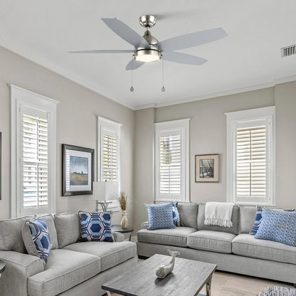 Carro Greenwood 52in 5-Blade Ceiling Fan | Brushed Nickel Plywood Blades and Integrated 3500K LED | Living Room & Bedroom | 52 x | Model CFP525Q5-L11-SJ-1