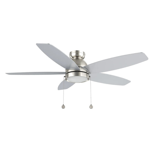 Carro Greenwood 52in Flush Mount 5-Blade Ceiling Fan | Brushed Nickel Plywood Blades and Integrated 3500K LED | Low Ceiling | Model CFP525Q5-L11-SJ-1-FM