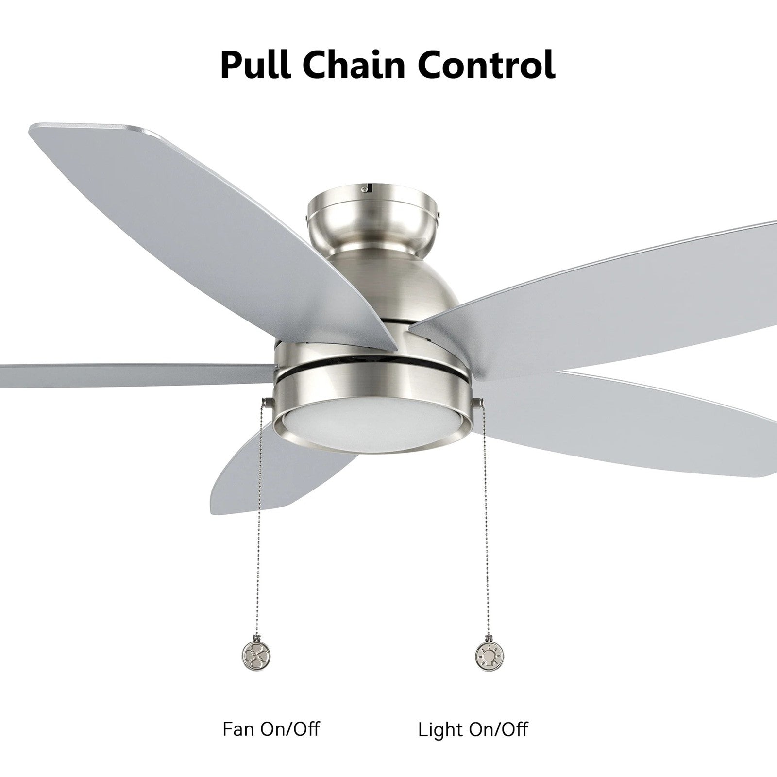 Carro Greenwood 52in Flush Mount 5-Blade Ceiling Fan | Brushed Nickel Plywood Blades and Integrated 3500K LED | Low Ceiling | Model CFP525Q5-L11-SJ-1-FM