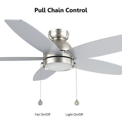 Carro Greenwood 52in Flush Mount 5-Blade Ceiling Fan | Brushed Nickel Plywood Blades and Integrated 3500K LED | Low Ceiling | Model CFP525Q5-L11-SJ-1-FM