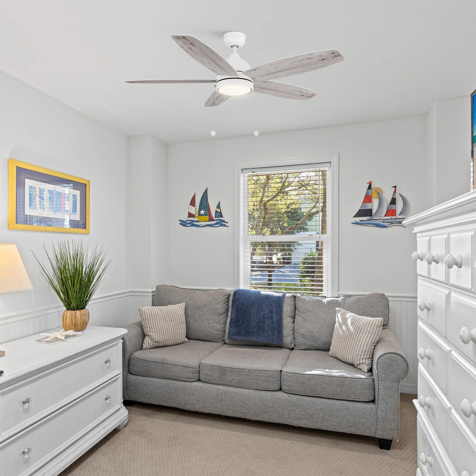 Carro Greenwood 52in 5-Blade Ceiling Fan | White Plywood Blades and Integrated 3500K LED | Living Room & Bedroom | 52 x 52 x | Model CFP525Q5-L11-WP-1