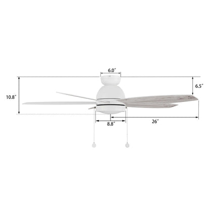 Carro Greenwood 52in Flush Mount 5-Blade Ceiling Fan | White Plywood Blades and Integrated 3500K LED | Low Ceiling Living | Model CFP525Q5-L11-WP-1-FM