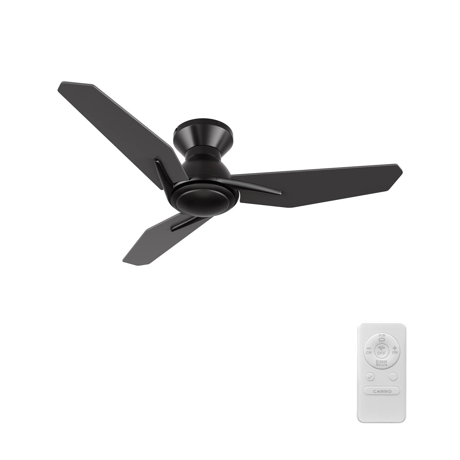 Carro Leon 44in 3-Blade Flush Mount Ceiling Fan | Modern Black and Plywood | Living Room & Bedroom | 44 x 44 x 9.8 in | Model CFR443J3-N10-B2-1-FM