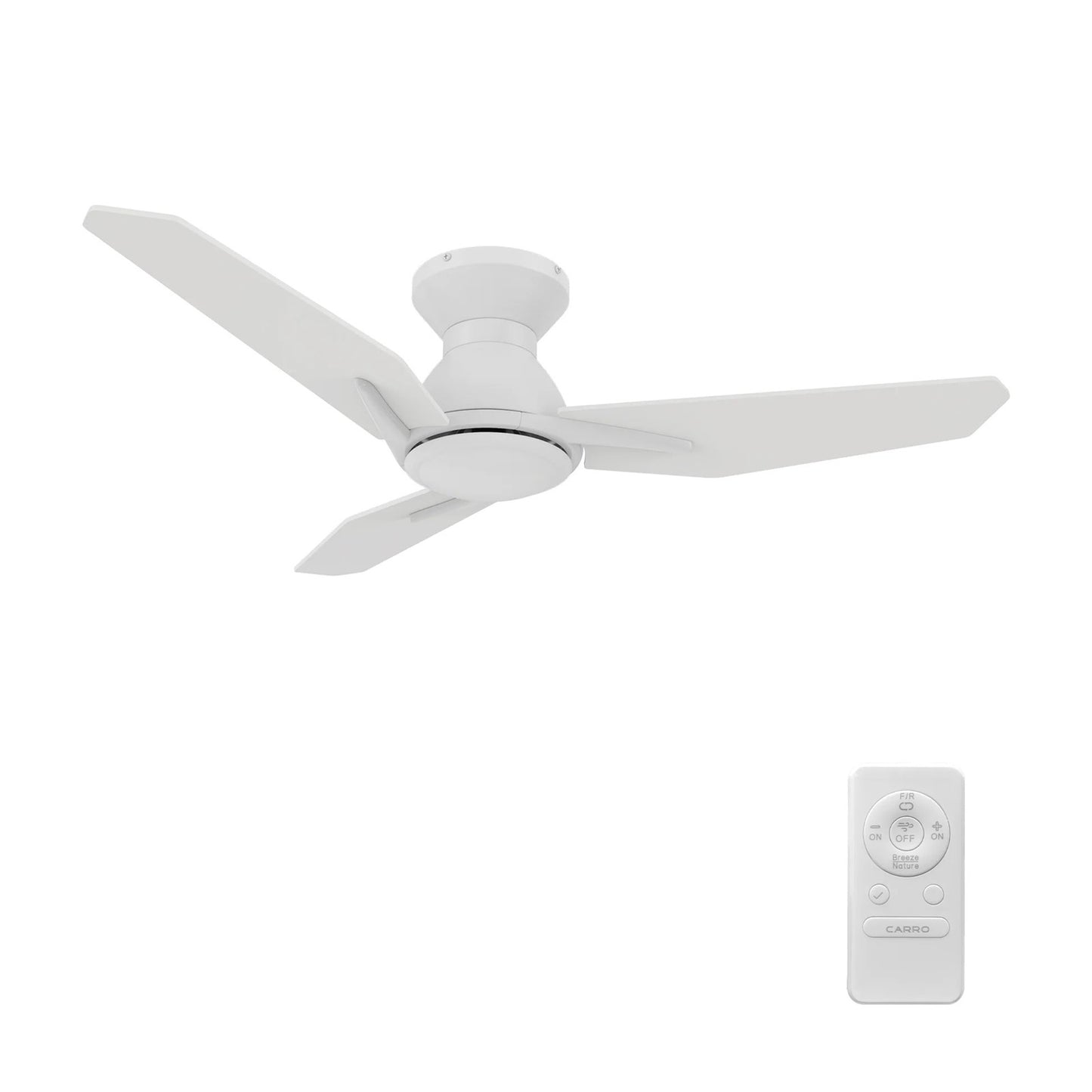 Carro Leon 44in 3-Blade Flush Mount Ceiling Fan | Modern White and Plywood | Living Room & Bedroom | 44 x 44 x 9.8 in | Model CFR443J3-N10-W1-1-FM