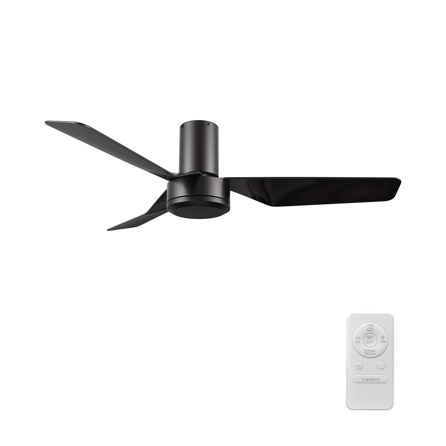 Carro Caerus 44in 3-Blade Flush Mount Ceiling Fan | Modern Black and ABS | Living Room & Bedroom | 44 x 44 x 10 in | Model CFR443N2-N10-B2-1-FM