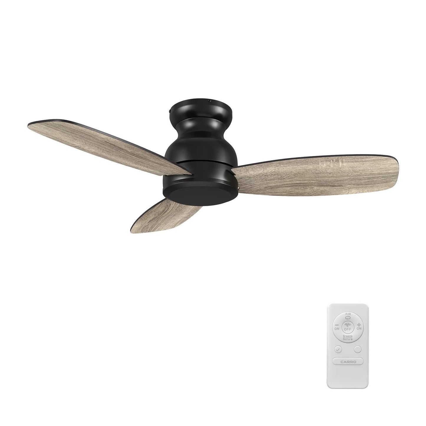 Carro Stanley 44in 3-Blade Flush Ceiling Fan | Modern Black Barnwood Plywood | Living Room & Bedroom | 44 x 44 x 10.8 in | Model CFR443Q-N10-BG-1-FM