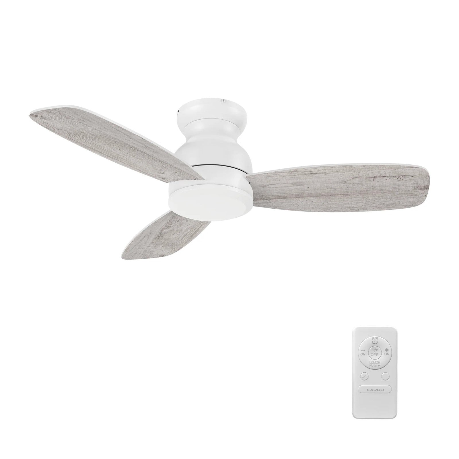 Carro Stanley 44in 3-Blade Flush Ceiling Fan | Modern White Washed Plywood | Living Room & Bedroom | 44 x 44 x 10.8 in | Model CFR443Q-N10-WP-1-FM