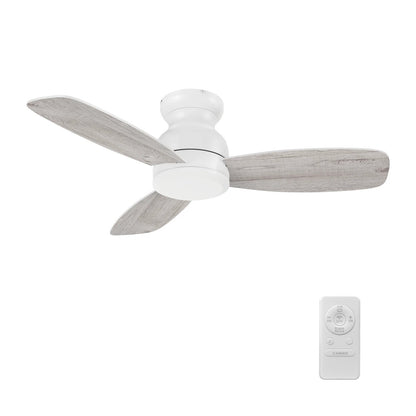 Carro Stanley 44in 3-Blade Flush Ceiling Fan | Modern White Washed Plywood | Living Room & Bedroom | 44 x 44 x 10.8 in | Model CFR443Q-N10-WP-1-FM