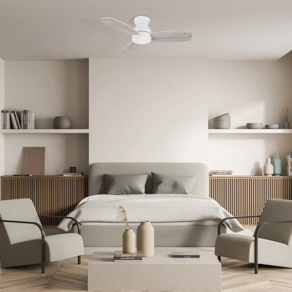 Carro Stanley 44in 3-Blade Flush Ceiling Fan | Modern White Washed Plywood | Living Room & Bedroom | 44 x 44 x 10.8 in | Model CFR443Q-N10-WP-1-FM