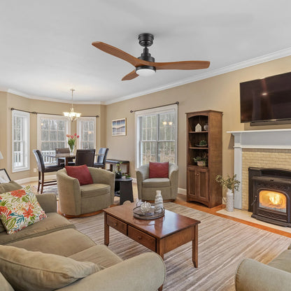 Carro Bonelli 48in 3-Blade Ceiling Fan | Modern Black Antique Walnut Solid Wood | Living Room & Great Room | 48 x 48 x 13.8 in | Model CFR483K7-L11-BM2-1