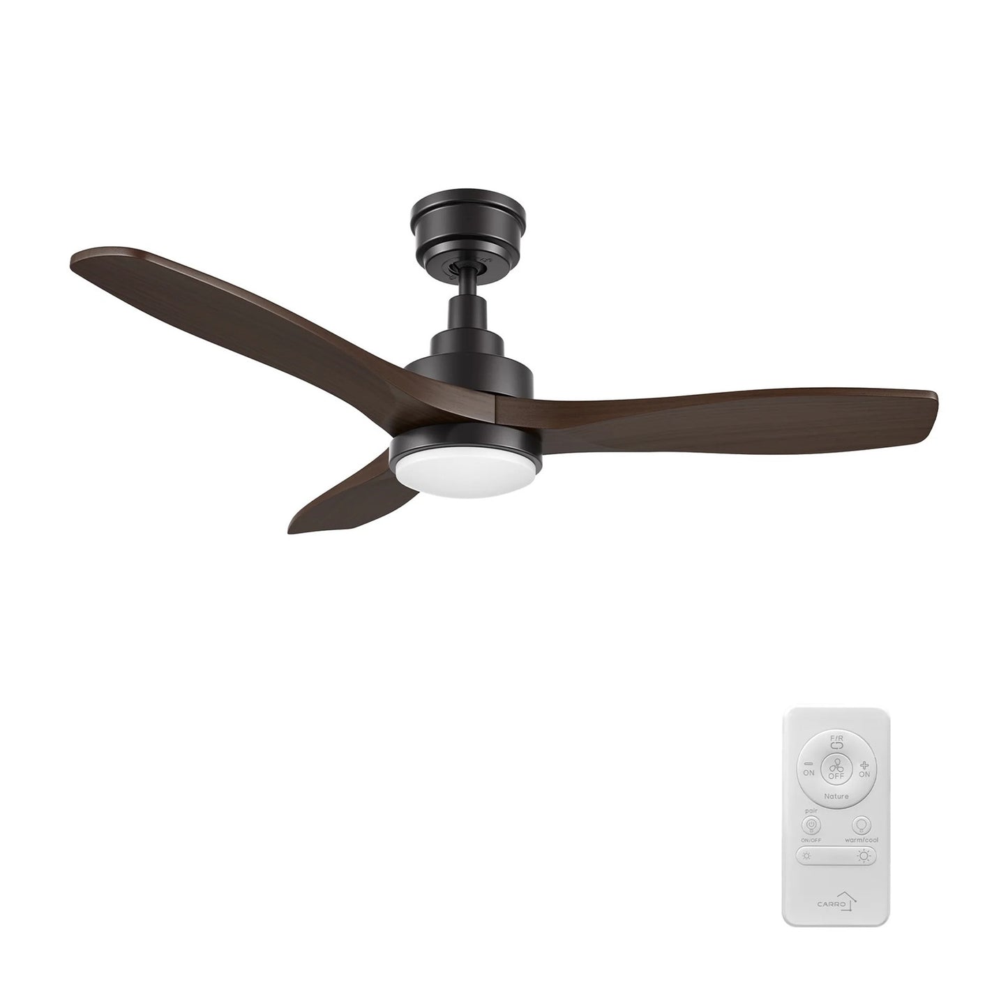 Carro Bonelli 48in 3-Blade Ceiling Fan | Modern Black Sambuca Solid Wood | Living Room & Great Room | 48 x 48 x 13.8 in | Model CFR483K7-L11-BM4-1