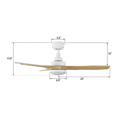 Carro Bonelli 48in 3-Blade Ceiling Fan | White Natural Solid Wood Blades with Integrated LED | Large Living Room & Great Room | Model CFR483K7-L11-WM5-1
