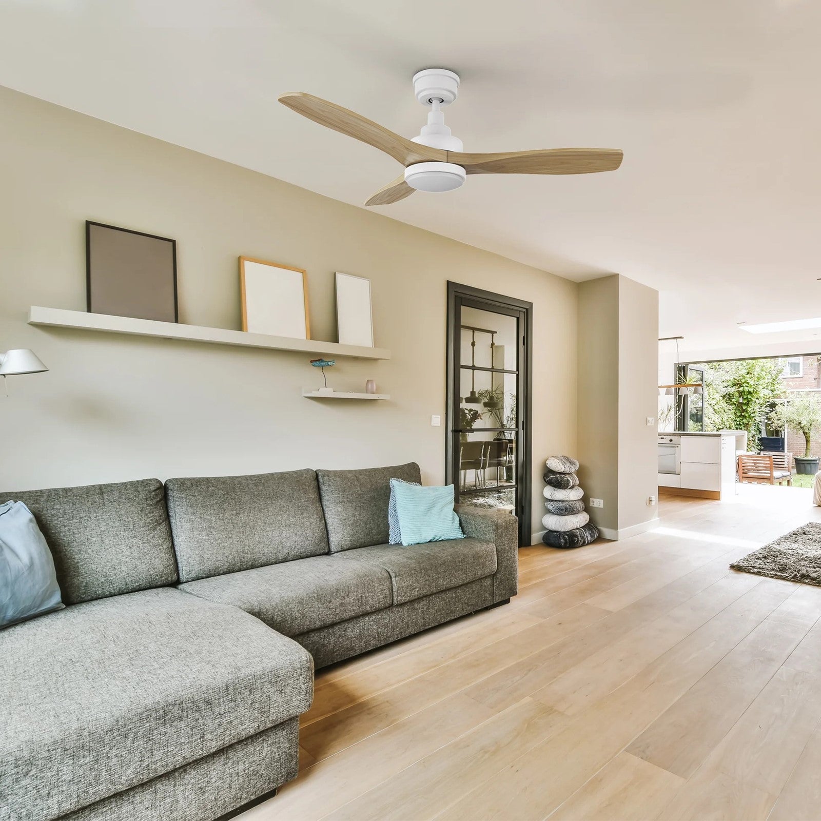 Carro Bonelli 48in 3-Blade Ceiling Fan | White Natural Solid Wood Blades with Integrated LED | Large Living Room & Great Room | Model CFR483K7-L11-WM5-1