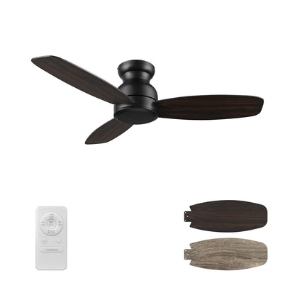 Carro Stanley 48in 3-Blade Flush Mount Ceiling Fan | Black Barnwood Plywood Blades | Low Ceiling Living Room & Bedroom | 48 x | Model CFR483Q-N10-BG-1-FM