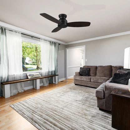 Carro Stanley 48in 3-Blade Flush Mount Ceiling Fan | Black Barnwood Plywood Blades | Low Ceiling Living Room & Bedroom | 48 x | Model CFR483Q-N10-BG-1-FM
