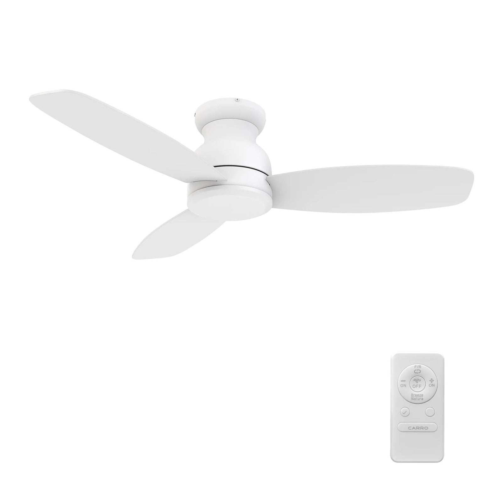 Carro Stanley 48in 3-Blade Flush Mount Ceiling Fan | White Plywood Blades | Low Ceiling Living Room & Bedroom | 48 x 48 x 10.8 | Model CFR483Q-N10-W1-1-FM