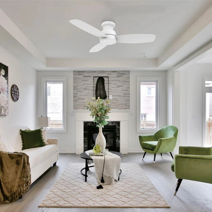 Carro Stanley 48in 3-Blade Flush Mount Ceiling Fan | White Plywood Blades | Low Ceiling Living Room & Bedroom | 48 x 48 x 10.8 | Model CFR483Q-N10-W1-1-FM