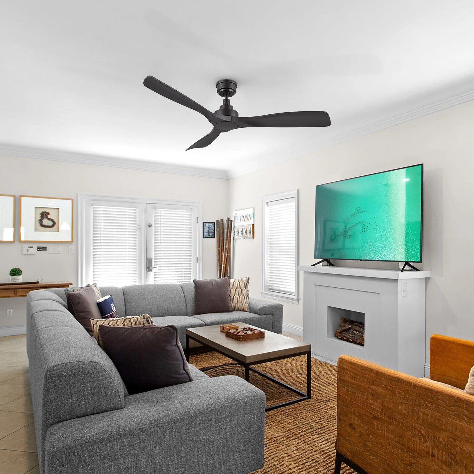 Carro Karsyn 52in 3-Blade Ceiling Fan | Black ABS Blades with Remote | Large Living Room & Bedroom | 52 x 52 x 11.7 in | Model CFR523A-N10-B2-1