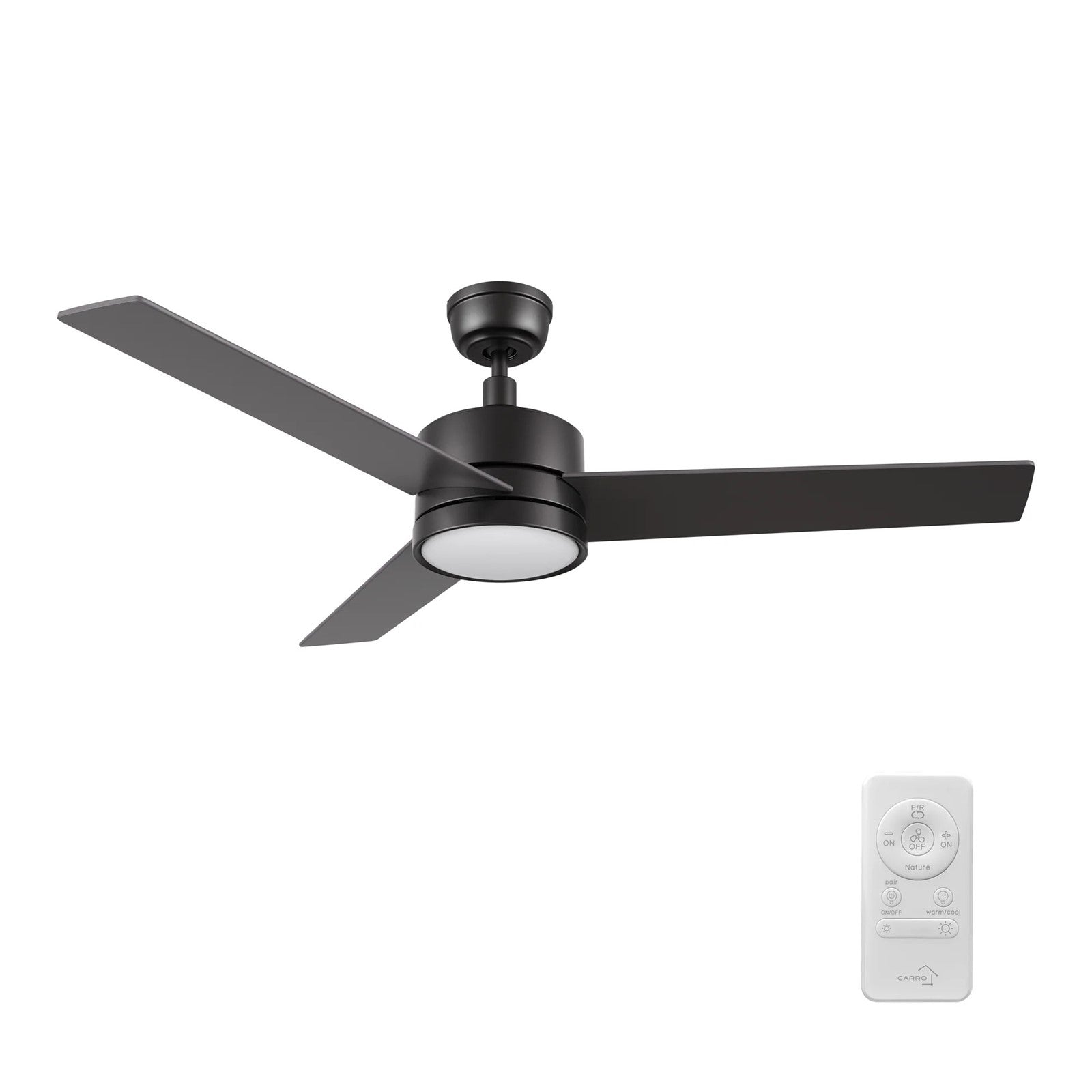 Carro Santana 52in 3-Blade Ceiling Fan | Black Plywood Blades with LED Light | Indoor Living Room & Bedroom | 52 x 52 x 15 in | Model CFR523E5-L12-B2-1