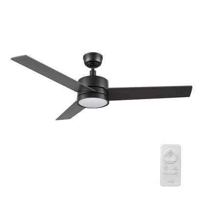Carro Santana 52in 3-Blade Ceiling Fan | Black Plywood Blades with LED Light | Indoor Living Room & Bedroom | 52 x 52 x 15 in | Model CFR523E5-L12-B2-1