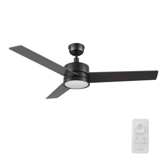 Carro Santana 52in 3-Blade Ceiling Fan | Black Plywood Blades with LED Light | Indoor Living Room & Bedroom | 52 x 52 x 15 in | Model CFR523E5-L12-B2-1